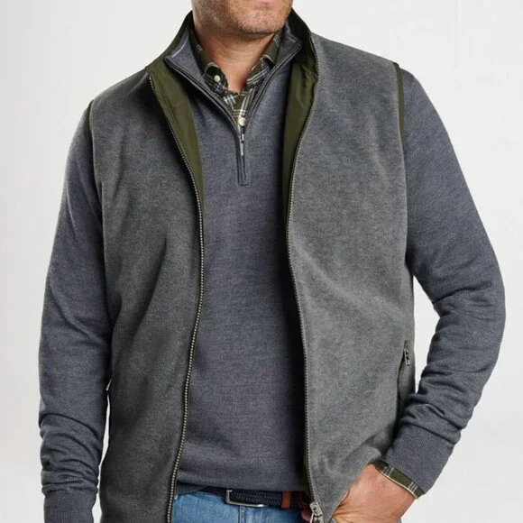 Peter Millar Dark Olive Brentwood Reversible Fleece Vest MF24Z26 NWOT Green Gray